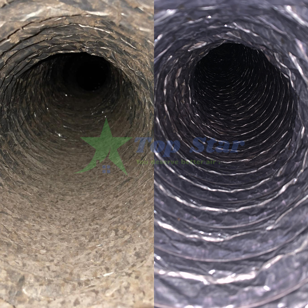 Air duct before and after mold and debris removal