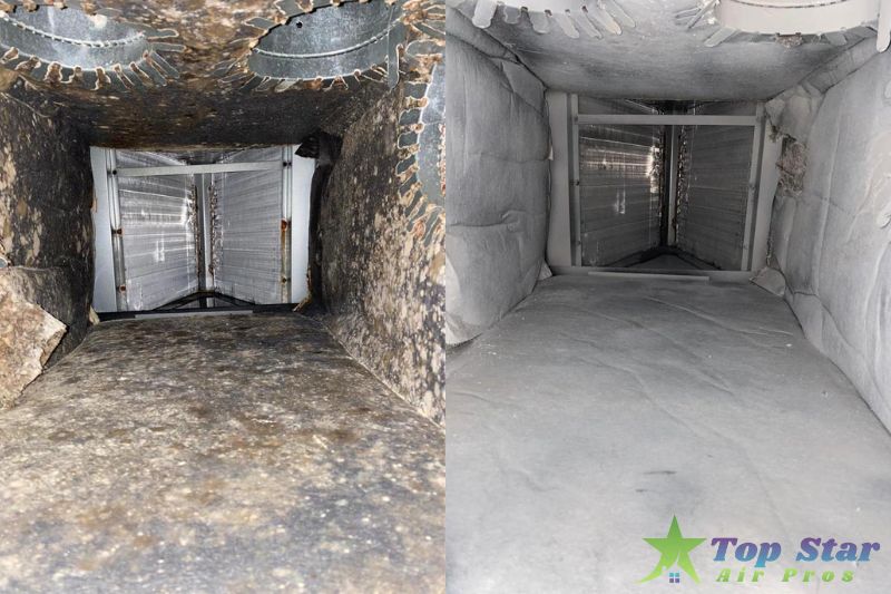 before and after photos of Top Star Air Pros' hvac cleaning services
